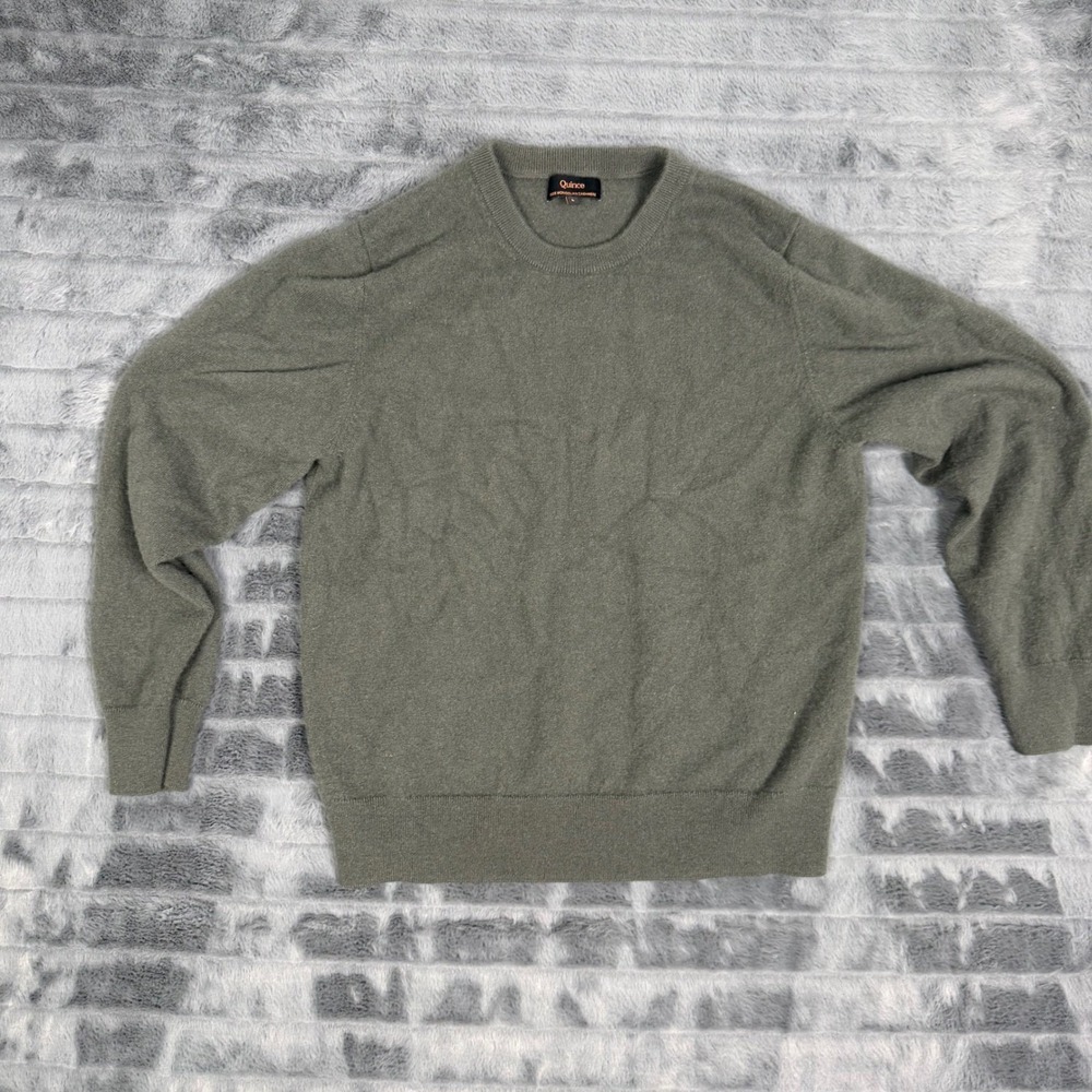 Quince Womens 100% Mongolian Cashmere Crewneck Sweater Olive Green Large 6877
